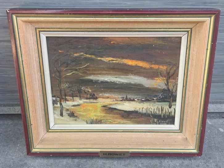 huile sur panneau paysage signe henri rowet, Antiek en Kunst, Kunst | Schilderijen | Klassiek, Ophalen of Verzenden