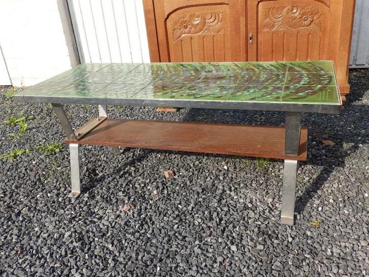 Salontafel - Koffiecocktail - Vintage tegels en chroom, Huis en Inrichting, Tafels | Salontafels, Gebruikt, Minder dan 50 cm, Minder dan 50 cm
