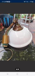 Glazen luster. Wit glas met koperen bovenstukje., Huis en Inrichting, Ophalen, Zo goed als nieuw, Glas