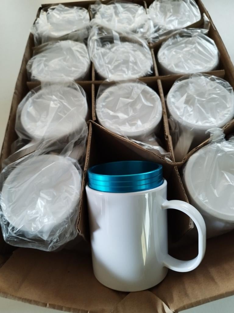 Sublimatie mok plastiek met persinzet, Ophalen of Verzenden