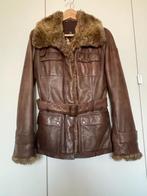Lederen jas met pels, Kleding | Dames, Ophalen of Verzenden, Zo goed als nieuw, Maat 36 (S), Bruin