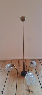 Hanglamp vintage messing-glas, Ophalen, Gebruikt, 50 tot 75 cm, Glas