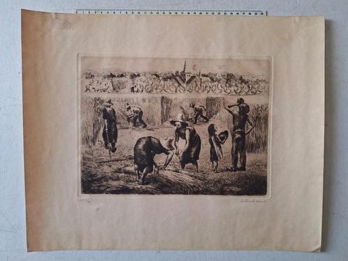 Verfijnde ets Marcel Stobbaerts "Oogsten", Antiek en Kunst, Kunst | Etsen en Gravures, Ophalen of Verzenden