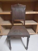 Zes antieke stoelen met lederreliëf zitting en rugleuning, Antiek en Kunst, Ophalen