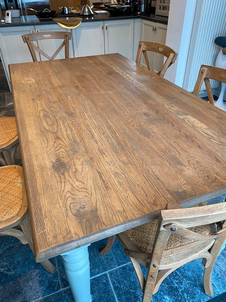Landelijke, eiken keukentafel en stoelen te koop, Huis en Inrichting, Tafels | Eettafels, Gebruikt, 50 tot 100 cm, 150 tot 200 cm