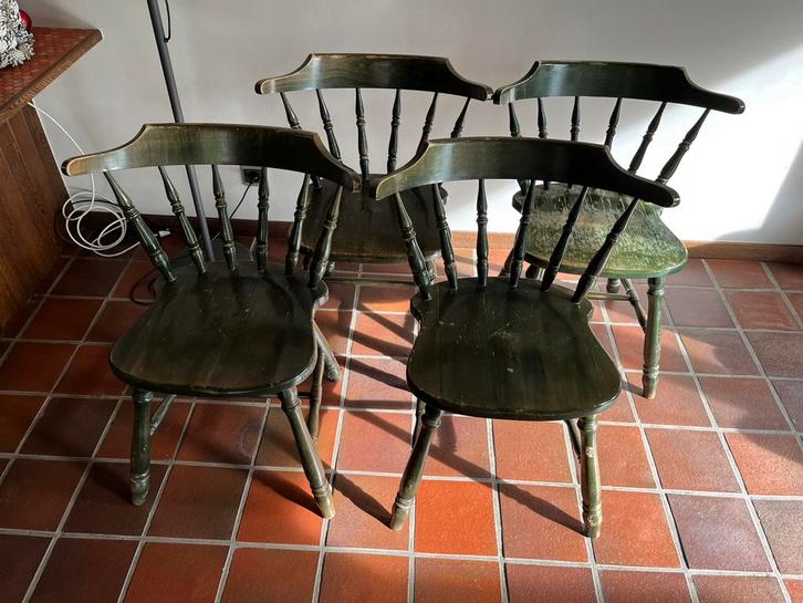 4 ijzersterke houten vintage stoelen, Maison & Meubles, Chaises, Utilisé, Quatre, Bois, Enlèvement
