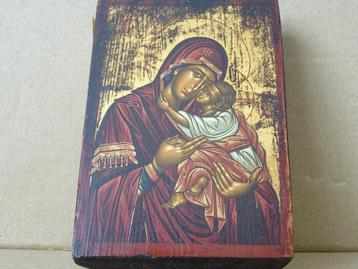 Verguld handgeschilderd icoon Maria de Moeder Gods 9x12cm beschikbaar voor biedingen