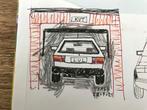 dessiner une voiture dans un garage, Antiquités & Art, Art | Dessins & Photographie, Enlèvement ou Envoi