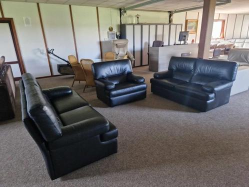 zwarte buffellederen salon 3+2+1 zit, Huis en Inrichting, Fauteuils, Gebruikt, Leer, Ophalen