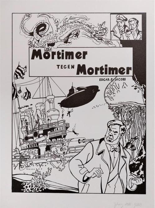 Print niet bestaande cover 'Mortimer tegen Mortimer' Jacobs, Verzamelen, Stripfiguren, Zo goed als nieuw, Plaatje, Poster of Sticker