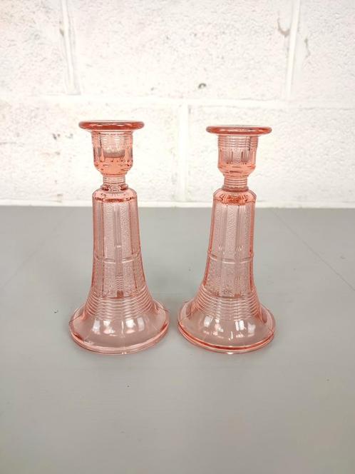 Duo persglas Luxval kandelaars, Antiek en Kunst, Antiek | Kandelaars, Ophalen of Verzenden