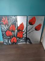Prachtig groot schilderij rode tulpen L Paramount, Antiek en Kunst, Ophalen