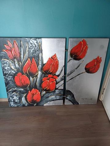 Prachtig groot schilderij rode tulpen L Paramount beschikbaar voor biedingen