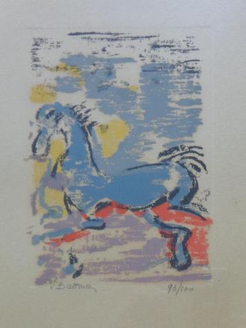 IRENE BATTAILLE / PAARDENKERMIS / KLEURLITHO / 46x36cm KADER beschikbaar voor biedingen
