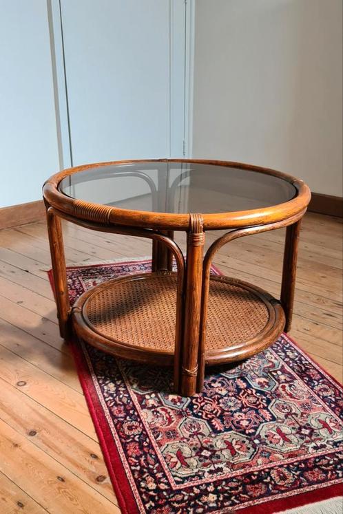 Ronde rotan tafel, Maison & Meubles, Tables | Tables de salon, Utilisé, Verre, Enlèvement