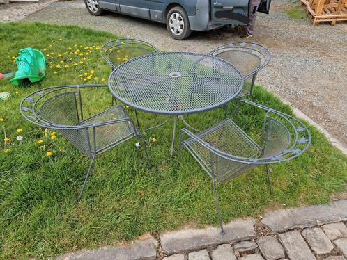 Tuintafel met 4 stoelen, Tuin en Terras, Tuintafels, Gebruikt, Rond, Metaal, Ophalen