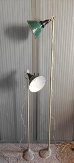 2 x vintage verstelbare stalamp groene kap, Huis en Inrichting, Lampen | Vloerlampen, Ophalen, Gebruikt