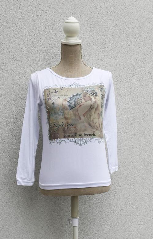 Leuk sprankelend T-shirt met lange mouwen S, Kleding | Dames, T-shirts, Zo goed als nieuw, Maat 36 (S), Wit, Lange mouw, Ophalen of Verzenden