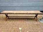 Landelijke tuinbank parkbank van eiken hout en gietijzer, Ophalen of Verzenden, Zo goed als nieuw, Hout