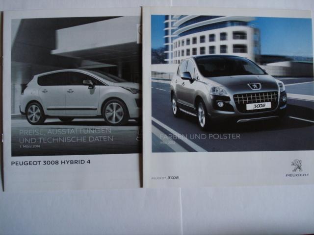Peugeot 3008 HYbrid4 2012/2014 Specs/Farben Brochure LOT of2, Livres, Autos | Brochures & Magazines, Comme neuf, Peugeot, Envoi