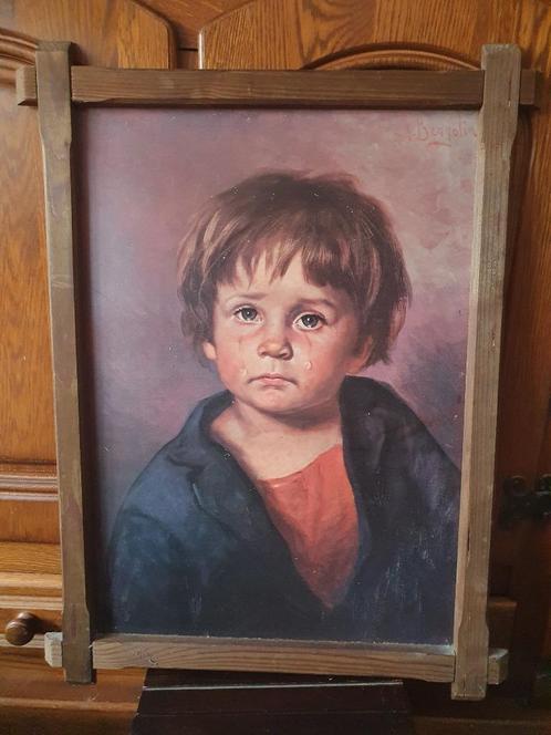 tableau de J. Bragolin - Enfant qui pleure vintage, Antiquités & Art, Art | Peinture | Classique, Enlèvement
