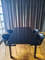 Calligaris eettafel 160 (240)x90 met 4 lederen stoelen, Ophalen, Glas