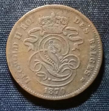2 cent 1870 FR (grote manen) - Leopold II beschikbaar voor biedingen