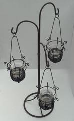 Theelichthouder metaal met drie mandjes en glaasjes 53 cm h, Ophalen, Overige kleuren, 50 tot 75 cm, Nieuw