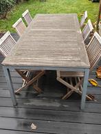 Houten teak tuintafel inclusief 7 stoelen, Ophalen, Gebruikt