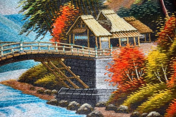 Zijden draadschilderij Japan, Antiek en Kunst, Kunst | Schilderijen | Klassiek, Ophalen of Verzenden