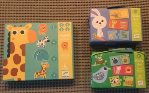 Djeco Primo Puzzel Jungle + 2 puzzel duo’s, Kinderen en Baby's, Speelgoed | Kinderpuzzels, Gebruikt, 2 tot 4 jaar, Minder dan 10 stukjes