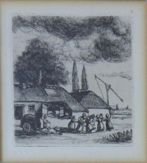 JAKOB SMITS / DE RONDEDANS / ZW-W ETS / 42x32cm / KADER KVH, Antiek en Kunst, Kunst | Etsen en Gravures, Ophalen of Verzenden