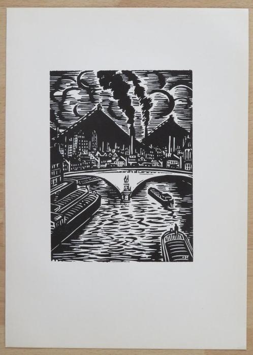 Houtsnede Frans Masereel: LUIK – de Pont des Arches, Antiek en Kunst, Kunst | Etsen en Gravures, Verzenden