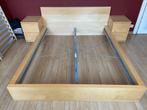 Lit Ikea Malm (ancien modèle) 160x200 + tables de nuit, 160 cm, Beige, Gebruikt, Hout