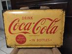 Coca Cola groot metalen bord geel 60 cm breed, Verzamelen, Merken en Reclamevoorwerpen, Ophalen, Gebruikt