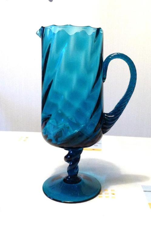 Vintage blue art swirl glazen kan, Antiek en Kunst, Antiek | Glaswerk en Kristal, Verzenden