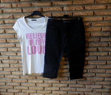 (20)- jeans court femme t.38 noir - x max + tee shirt beschikbaar voor biedingen