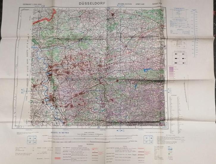 Topografische kaart DÜSSELDORF militair hoofdkwartier VS wo2, Verzamelen, Militaria | Tweede Wereldoorlog, Verzenden