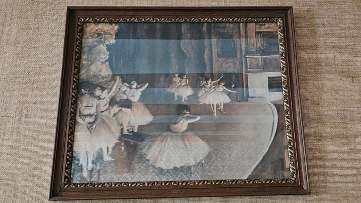 ingelijste schilderij van 'Ballet Rehearsal on Stage', Antiek en Kunst, Kunst | Schilderijen | Klassiek, Ophalen