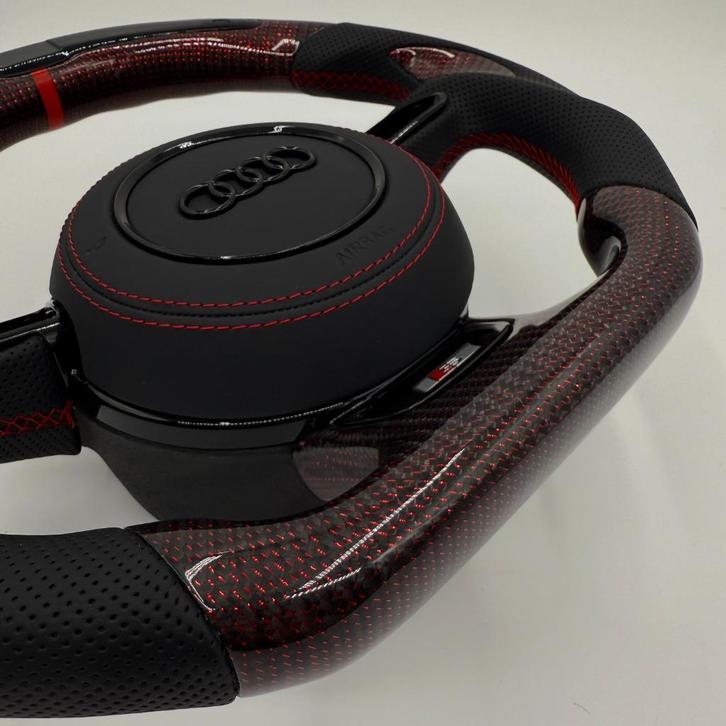 Audi stuur reflectief carbon rood leer LED S RS, Auto-onderdelen, Besturing, Audi, Nieuw, Ophalen of Verzenden