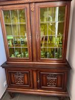 Antieke vitrinekast met groen glas, Huis en Inrichting, Ophalen, Zo goed als nieuw, Glas