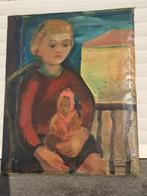 huile sur toile jeune fille a la poupee signe gustave camus, Antiek en Kunst, Ophalen of Verzenden