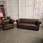 Chesterfield 3-zits + Fauteuil – Knopenzit – Antiek Bruin, Ophalen