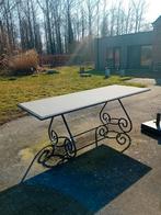 Stenen tuintafel [210x85] met smeedijzeren onderstel, Tuin en Terras, Ophalen, Gebruikt