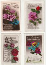 Lot 4 cartes anglaises Birthday Wishes relief fleurs, (Jour de) Fête, Non affranchie, Envoi