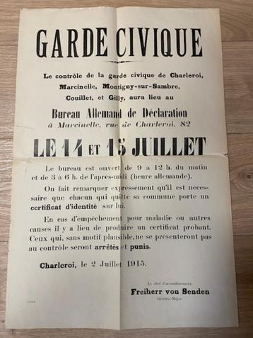 Garde civique - burgerwacht - affiche 1915 Charleroi beschikbaar voor biedingen