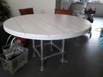 Robuuste ronde eettafel steigerhout en steigerbuizen, Huis en Inrichting, Tafels | Eettafels, Ophalen, Gebruikt, 100 tot 150 cm
