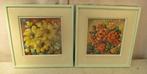 2 Mooie Geschilderde Werken - Bloemen - 33x31, Ophalen of Verzenden