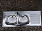Inox spoelbak dubbel RVS, Ophalen, Gebruikt, Inox, Wastafel