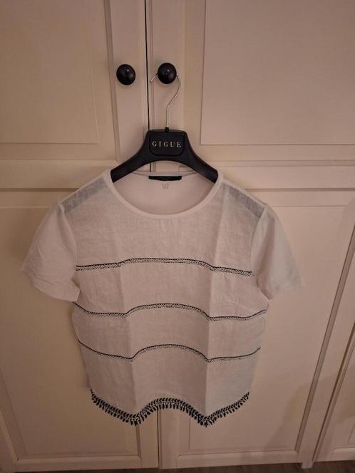 Geklede T-shirt, linnen, Weekend Max Mara, Kleding | Dames, T-shirts, Zo goed als nieuw, Maat 38/40 (M), Wit, Korte mouw, Ophalen of Verzenden